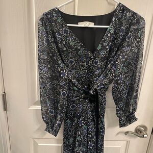 LOFT Black and Blue Floral Long Sleeve Dress